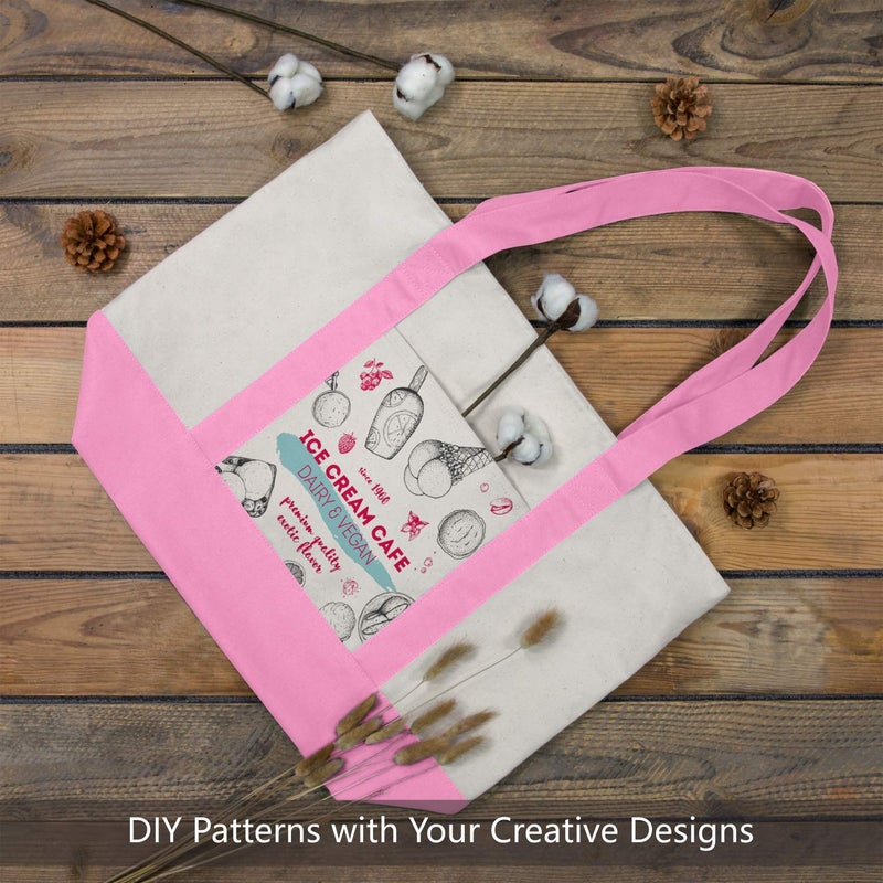 TOPDesign 1-Pack Canvas Tote Bag with an External Pocket, Reusable Grocery Shopping Bag, Top Zipper Closure, Daily Essentials (Pink/Natural) - Image 3